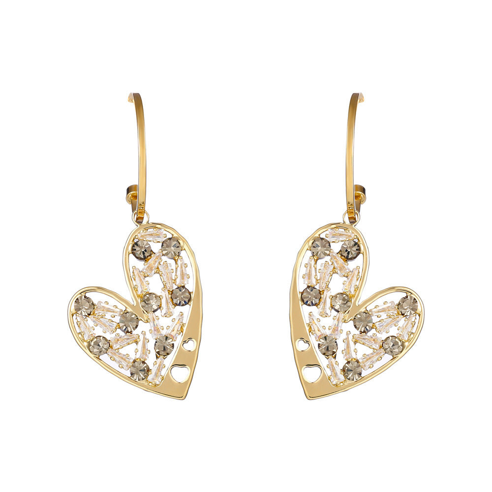 Romantic Light Luxury Style Zircon Love Stud Earrings Heart Shape-Jewearrings