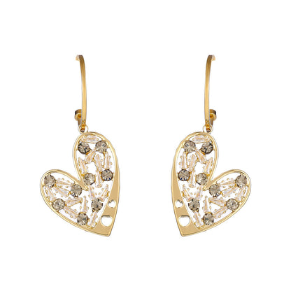 Romantic Light Luxury Style Zircon Love Stud Earrings Heart Shape-Jewearrings