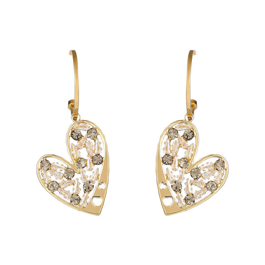 Romantic Light Luxury Style Zircon Love Stud Earrings Heart Shape-Jewearrings