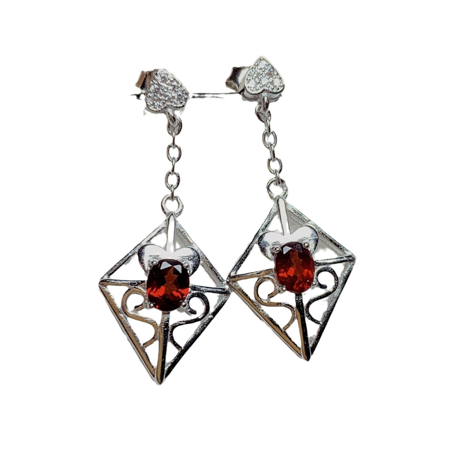 925 Silver Inlaid Natural Garnet Stud Earrings Style-Jewearrings