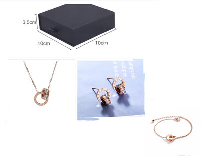 Stainless Steel Rose Gold Double Ring Stud Earrings-Jewearrings