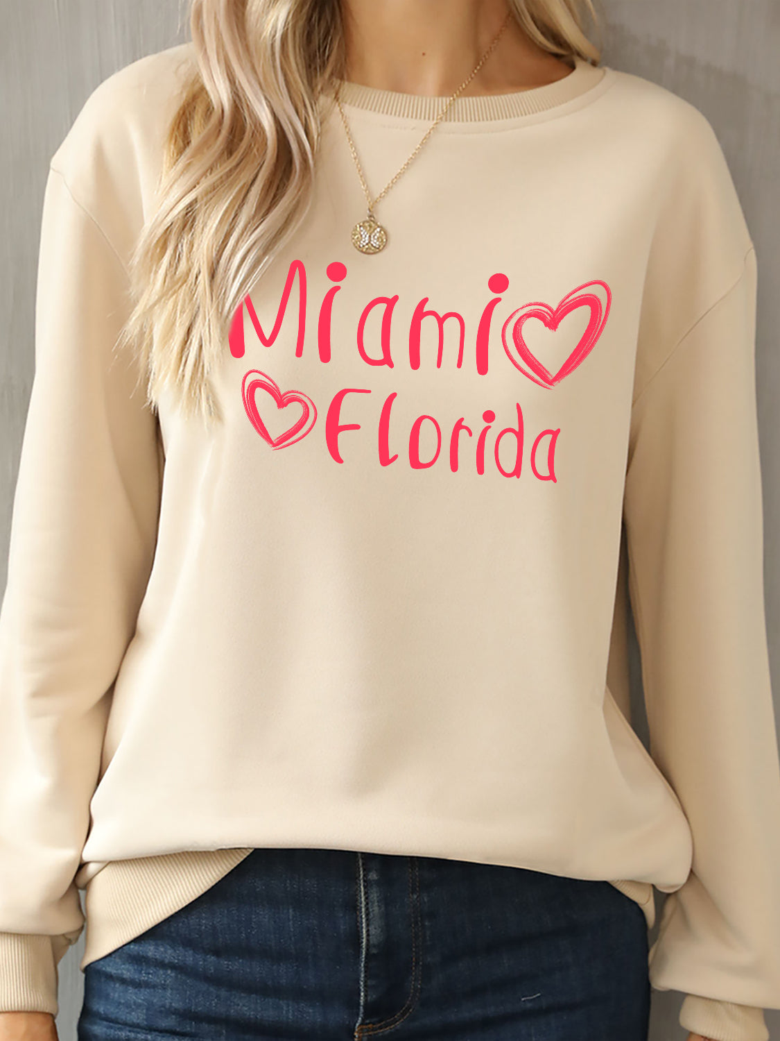 MIAMI FLORIDA Round Neck Dropped Shoulder Sweatshirt-Jewearrings