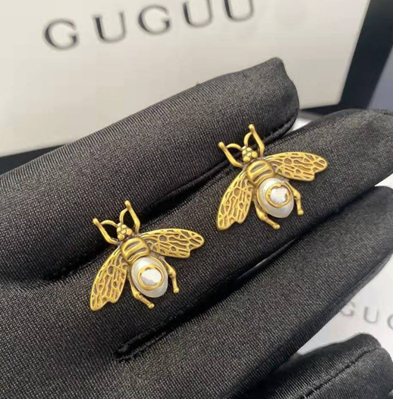 Little Bee Ear Studs CD Vintage Gold Brass Earrings Dijia Middle Ancient-Jewearrings