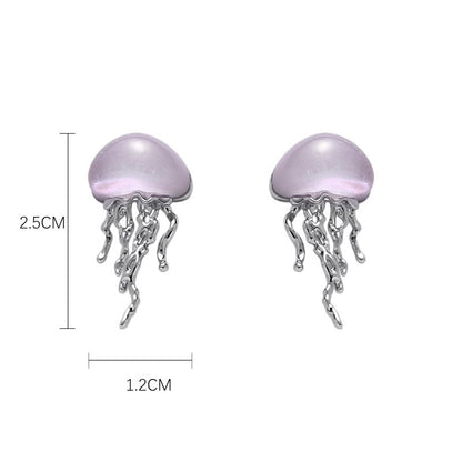 Romantic Minimalist Design Fluorescent Color Jellyfish Silver Stud Earrings-Jewearrings