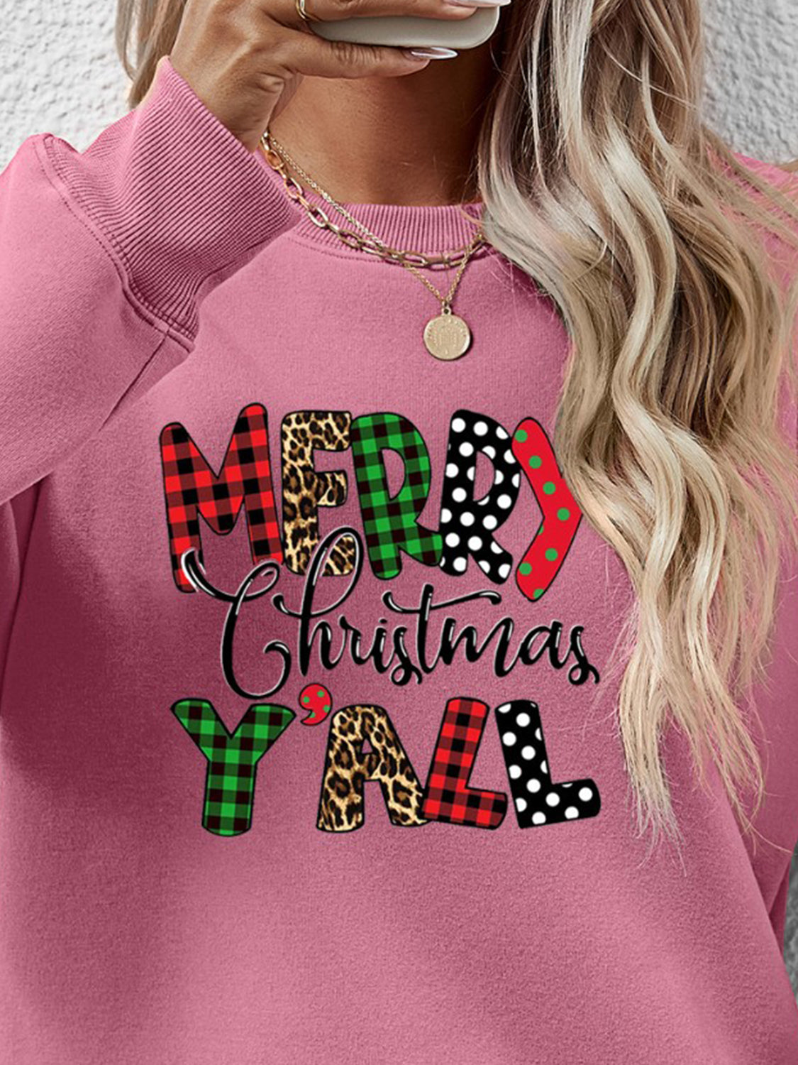 Letter Graphic Round Neck Long Sleeve Sweatshirt-Jewearrings