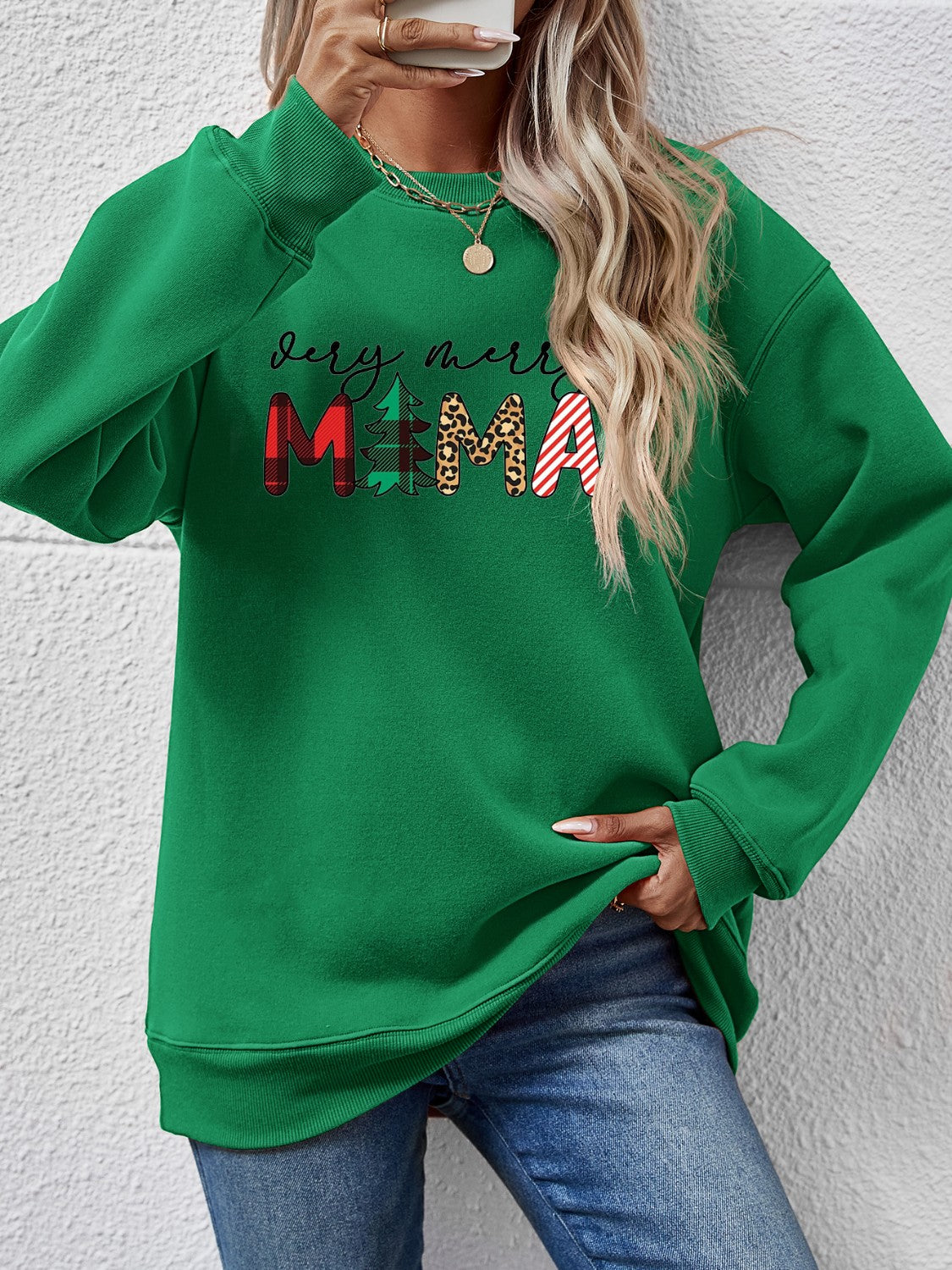 Letter Graphic Round Neck Long Sleeve Sweatshirt-Jewearrings