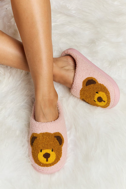 Melody Teddy Bear Print Plush Slide Slippers-Jewearrings