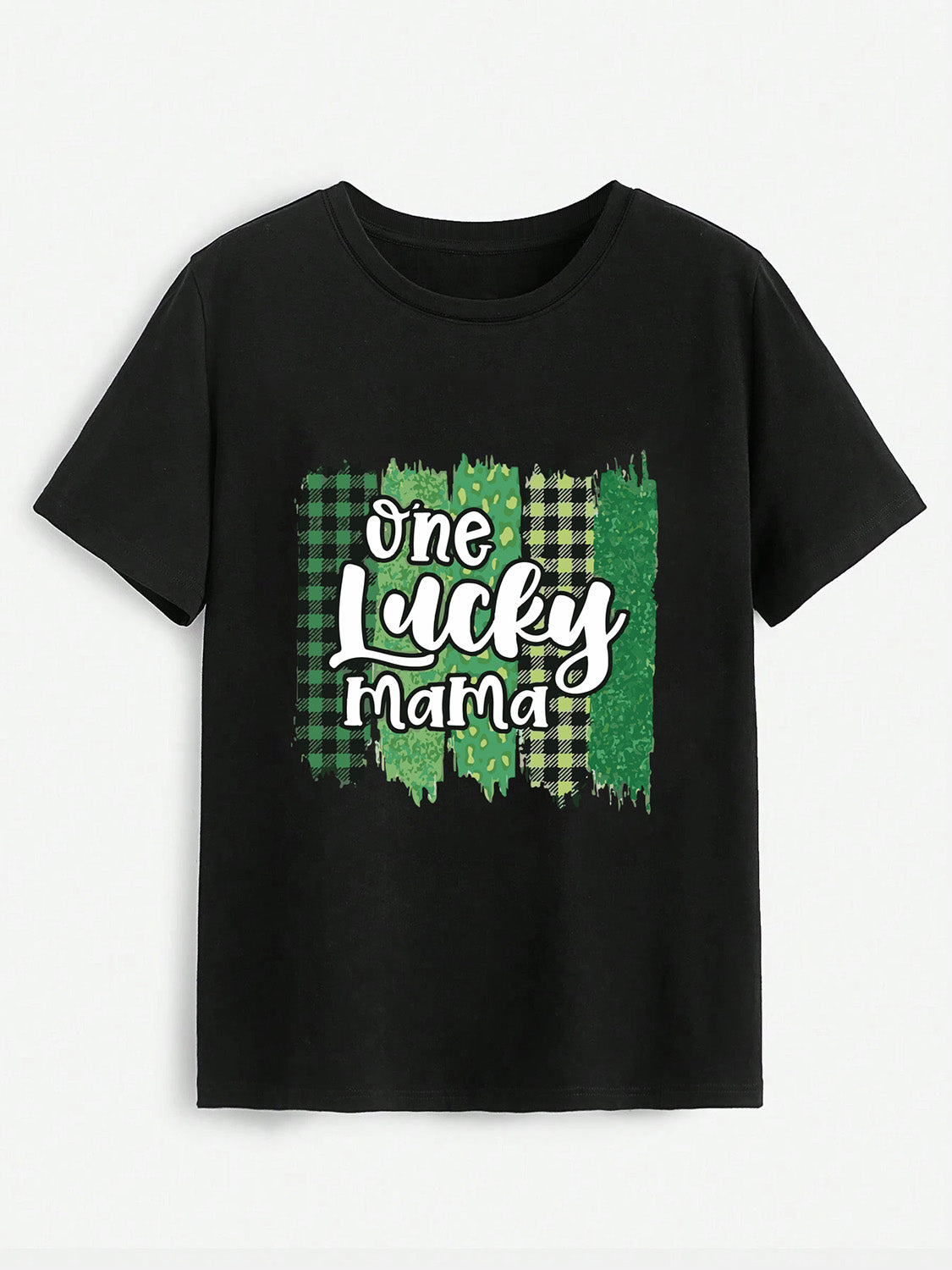 ONE LUCKY MAMA Round Neck T-Shirt-Jewearrings