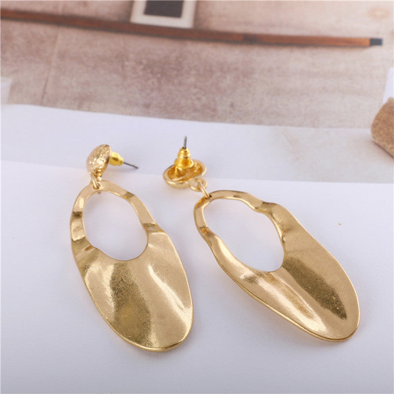 Goose Egg Round Hollow Alloy Stud Earrings Wave Faced Lady Earrings-Jewearrings