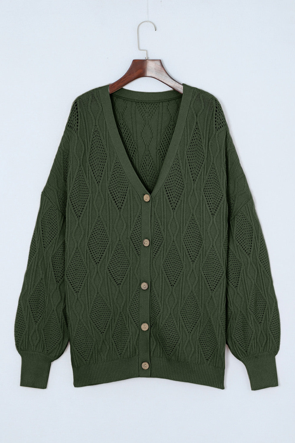 Plus Size Cable-Knit Button Up Sweater-Jewearrings