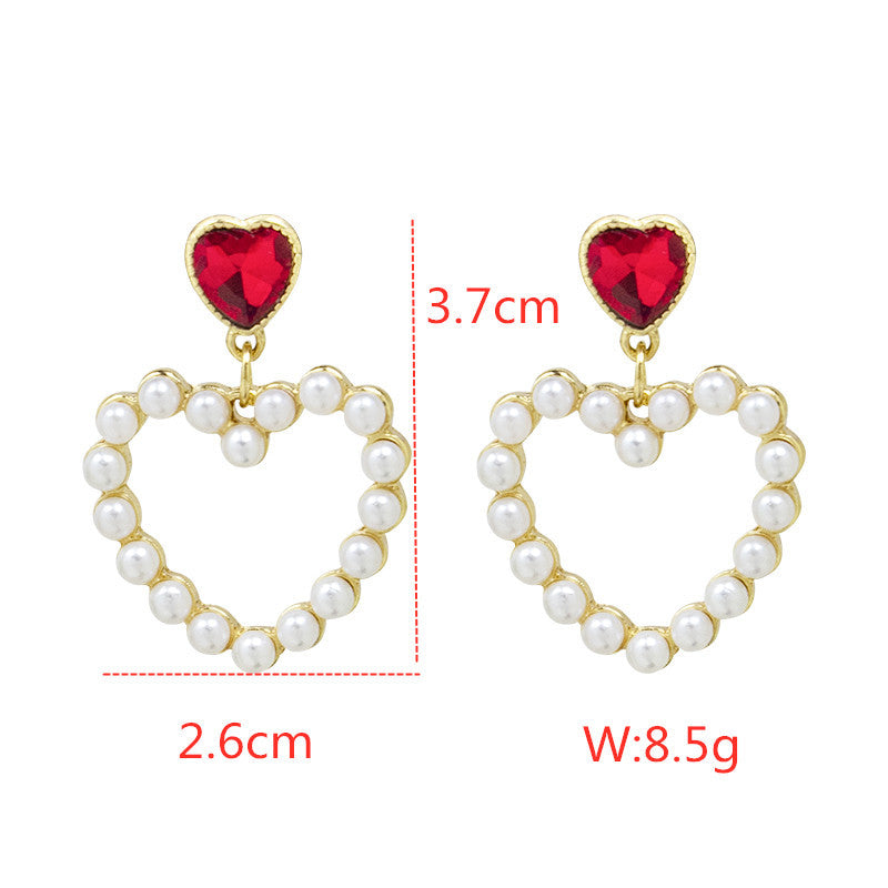 Korean Style Fashion Metal Sweet Peach Heart Pearl Earrings Personality Temperament-Jewearrings