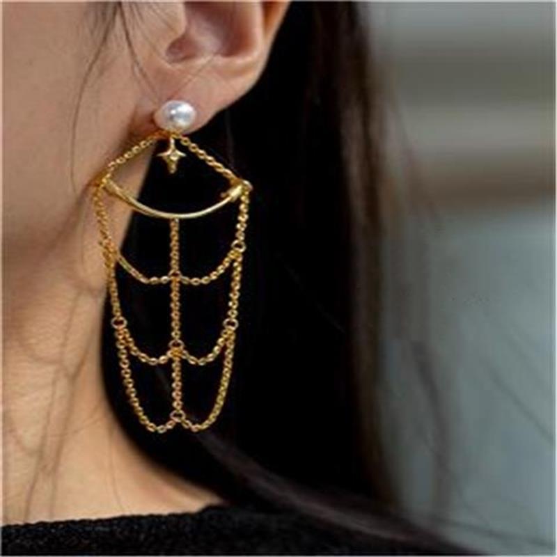 Original Niche Design Mesh Asterism Pearl Gold-plated Earrings-Jewearrings