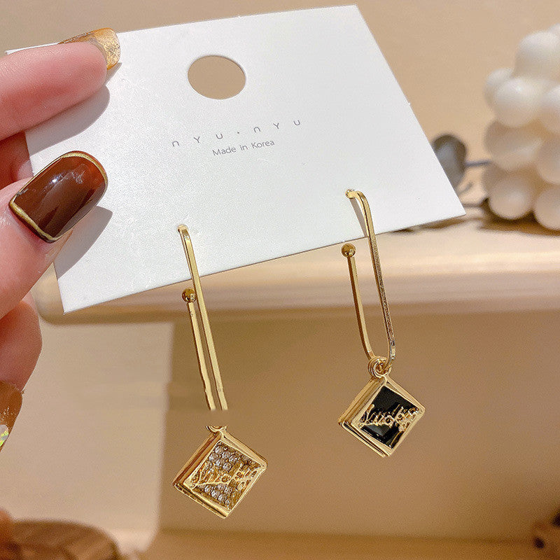 925 Silver Needle Geometric Square Asymmetric Simple Earrings-Jewearrings