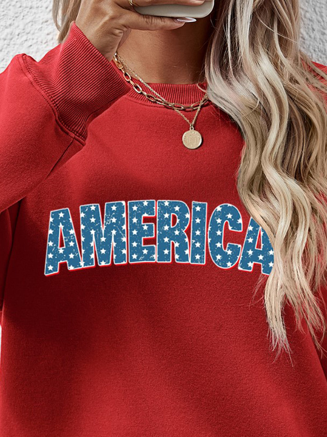 AMERICA Round Neck Dropped Shoulder Sweatshirt-Jewearrings