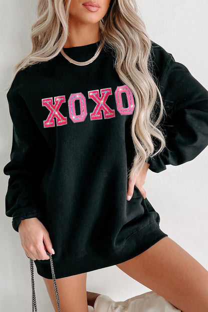 XOXO Round Neck Long Sleeve Sweatshirt-Jewearrings