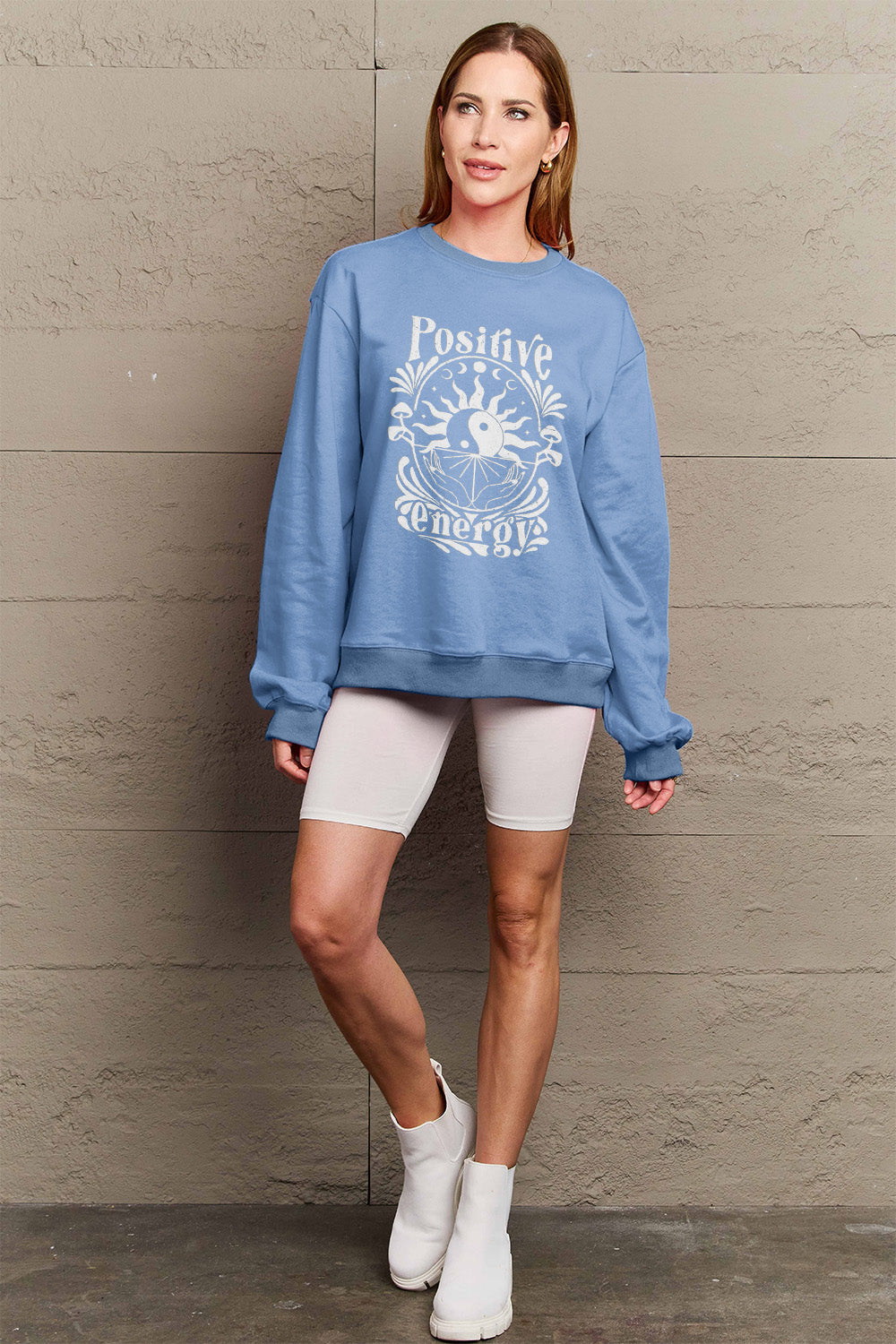 Simply Love Full Size POSITIVE ENERGY Graphic Sweatshirt-Jewearrings