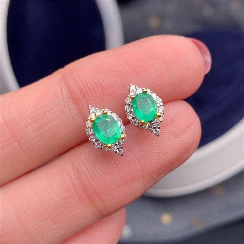 Natural Emerald S925 Silver Female Earrings-Jewearrings