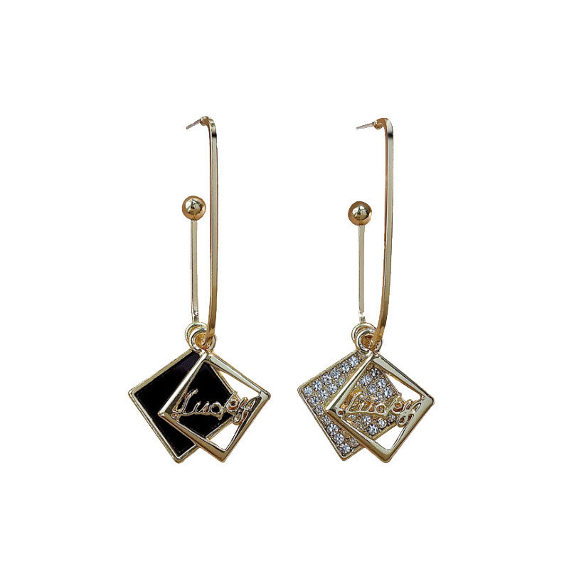 925 Silver Needle Geometric Square Asymmetric Simple Earrings-Jewearrings