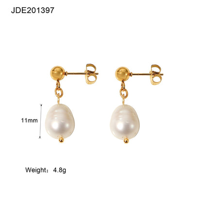 Women's 18K Gold Stainless Steel Fashion Pearl Earrings-Jewearrings