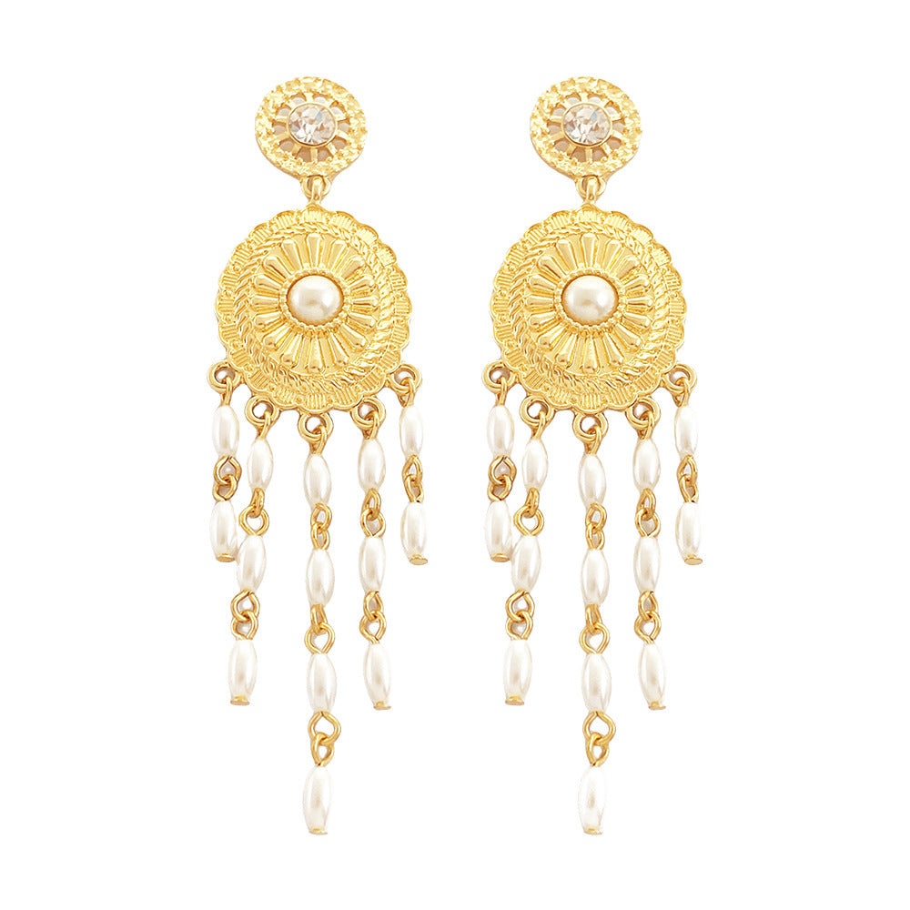 Women's Fashion Exaggerated Long Pearl Tassel Earrings-Jewearrings