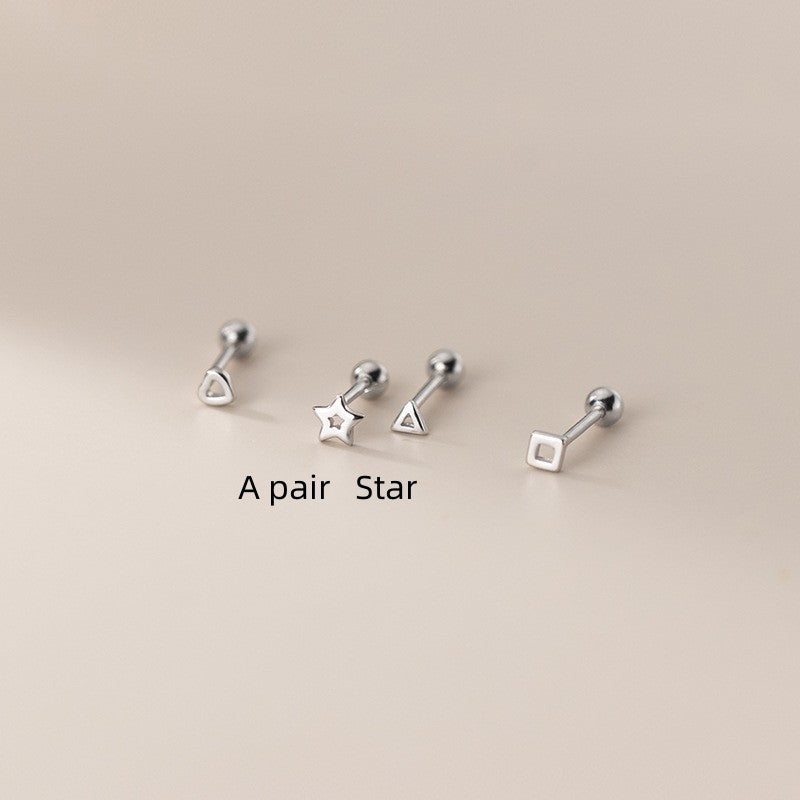 Women's Simple Hollow Stars Square Triangle S925 Silver Stud Earrings-Jewearrings