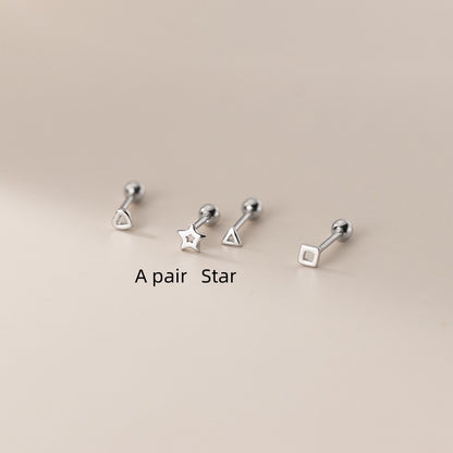 Women's Simple Hollow Stars Square Triangle S925 Silver Stud Earrings-Jewearrings