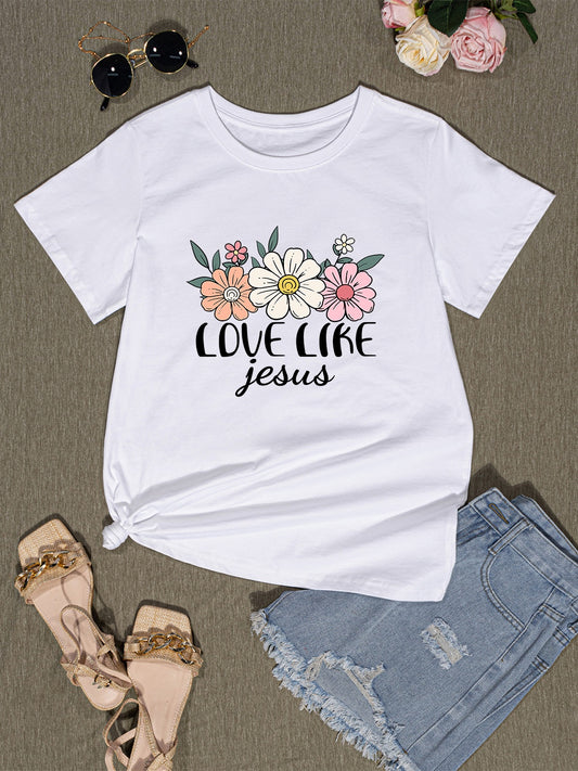 LOVE LIKE JESUS Round Neck T-Shirt-Jewearrings