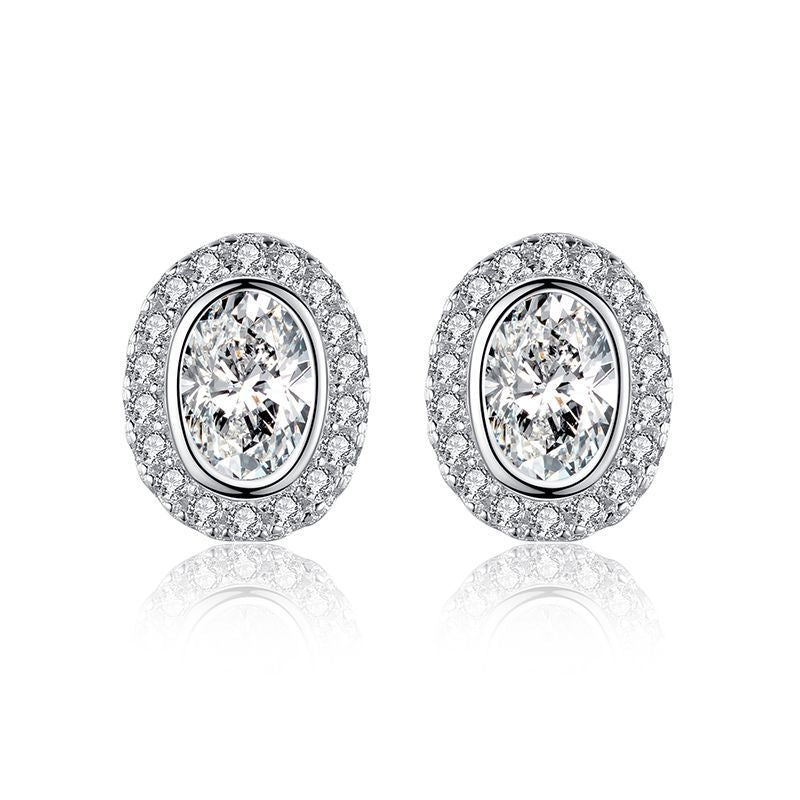 S925 Sterling Silver Oval Simulation Drill Stud Earrings-Jewearrings