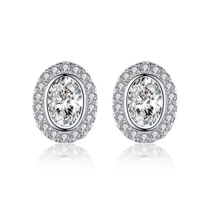 S925 Sterling Silver Oval Simulation Drill Stud Earrings-Jewearrings