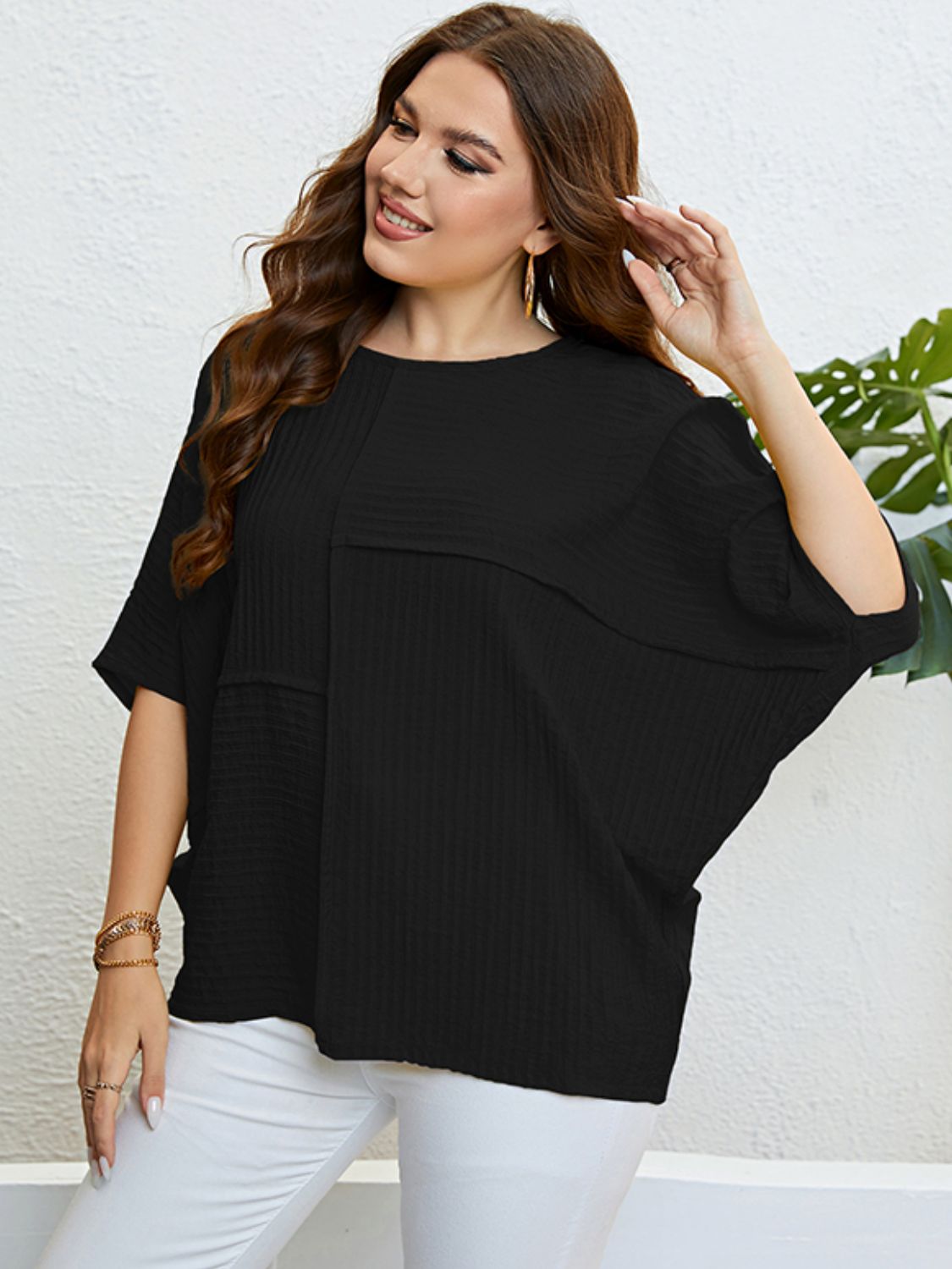 Plus Size Seam Detail Half Sleeve Top-Jewearrings