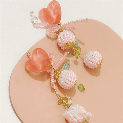 Women's Peach Pink Love Bow Tie Earrings-Jewearrings