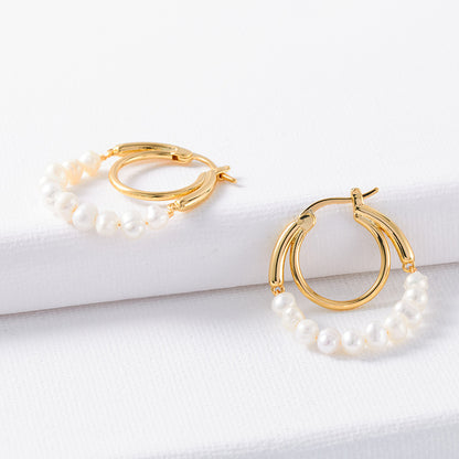 Women's Natural Pearl Ring Earrings-Jewearrings