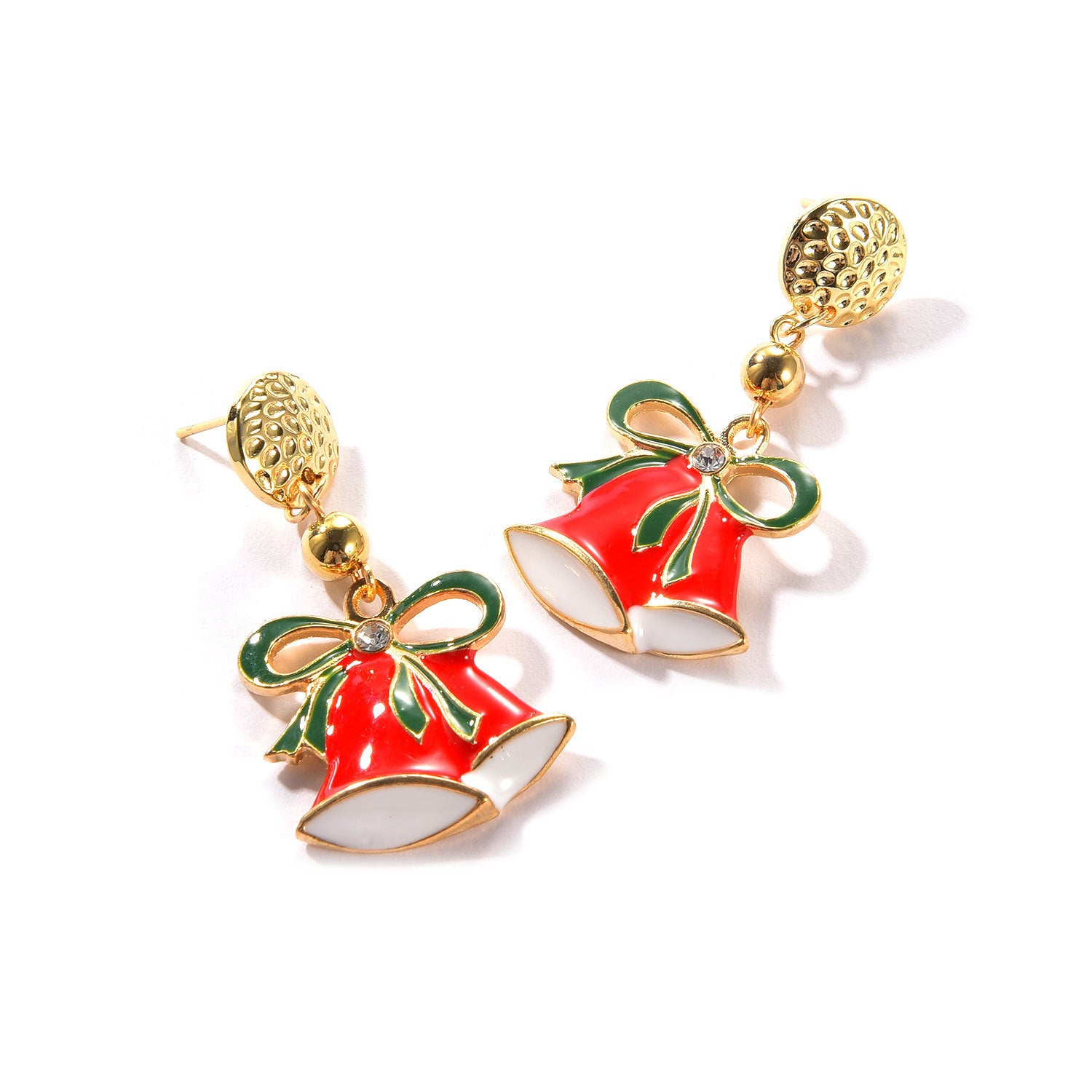 Ladies Christmas Drop Oil Christmas Bell Pendant Stud Earrings-Jewearrings