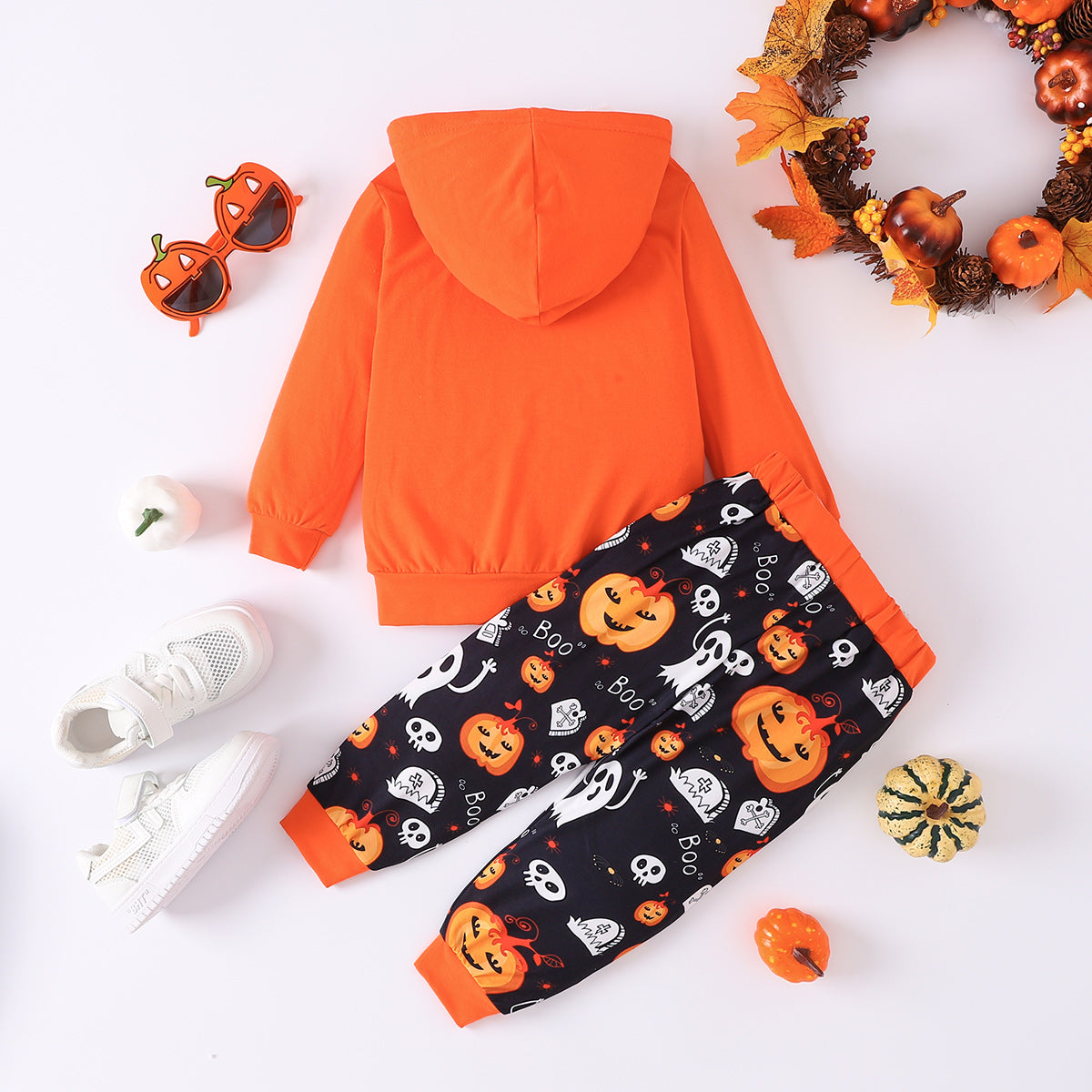 BOO Graphic Long Sleeve Hoodie and Printed Pants Set-Jewearrings