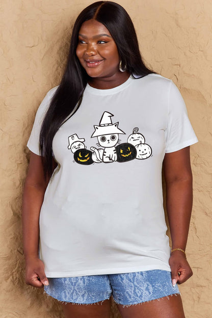 Simply Love Full Size Cat & Pumpkin Graphic Cotton T-Shirt-Jewearrings