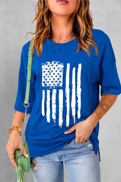 US Flag Round Neck Short Sleeve T-Shirt-Jewearrings