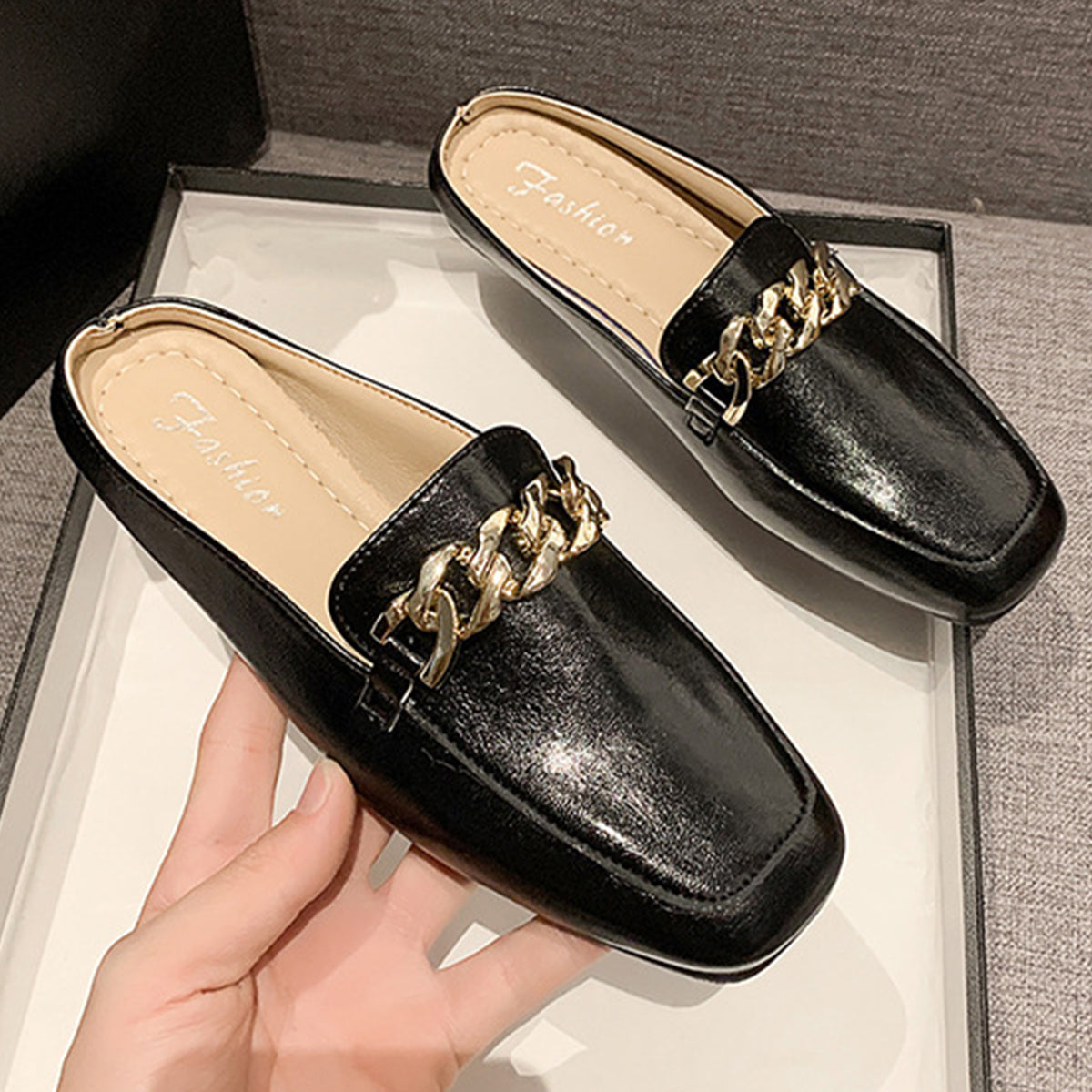 PU Leather Square Toe Flat Loafers-Jewearrings