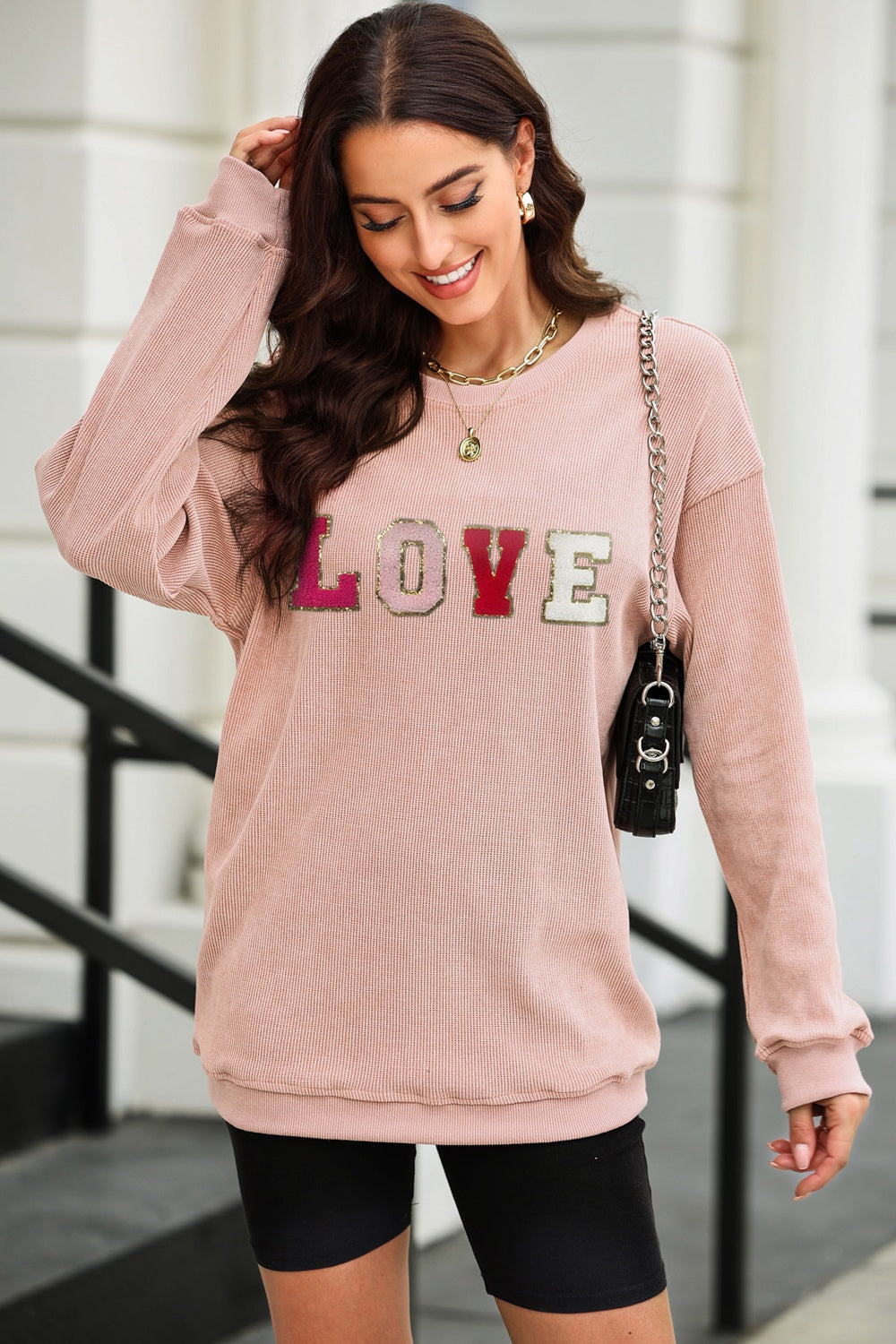 LOVE Round Neck Dropped Shoulder Sweatshirt-Jewearrings