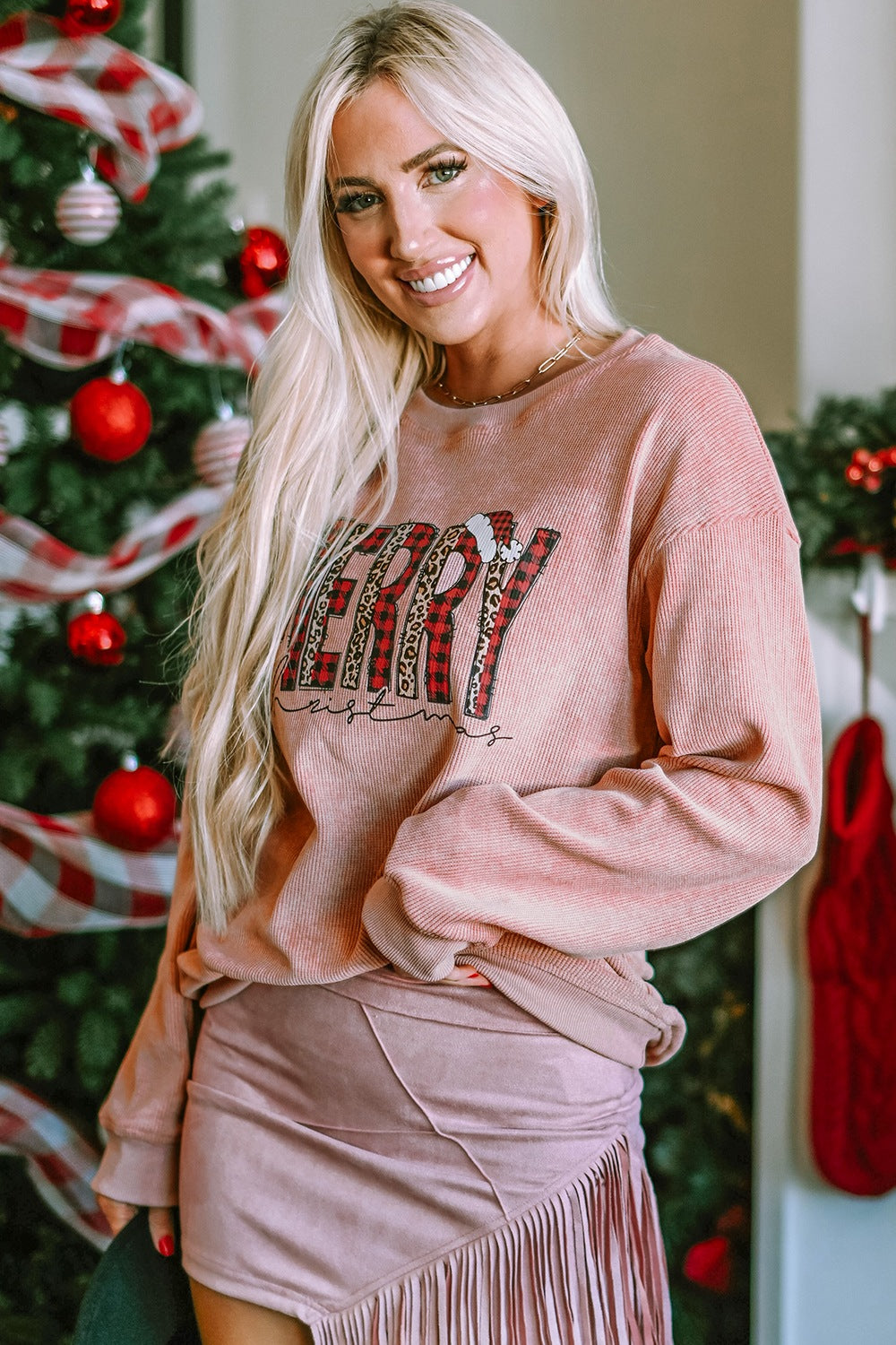 MERRY CHRISTMAS Round Neck Long Sleeve Sweatshirt-Jewearrings