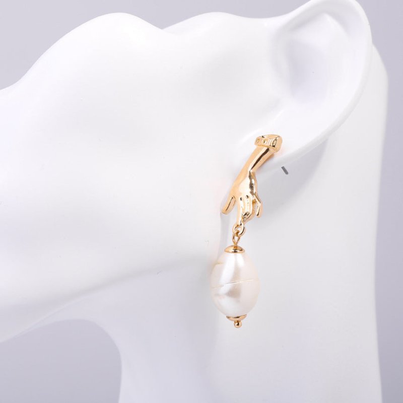 Abstract Cutout Hand Palm Pearl Dangle Earrings Gold Filled-Jewearrings