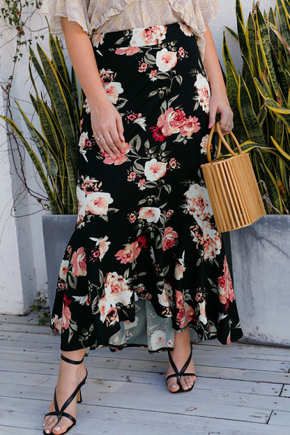 Plus Size Floral High-Rise Skirt-Jewearrings