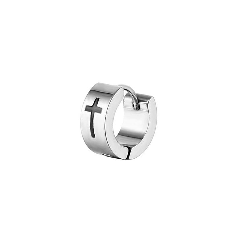 Black Silver Stainless Steel Cross Stud Earrings For Men-Jewearrings