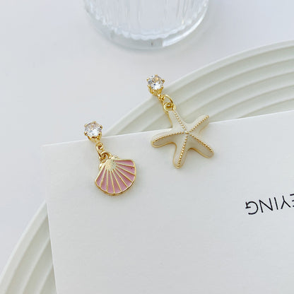 Asymmetric Shell Starfish Vintage Mosquito Coil Ear Clip Earrings-Jewearrings