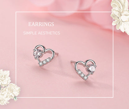 S925 Sterling Silver Love Heart Stud Earrings-Jewearrings