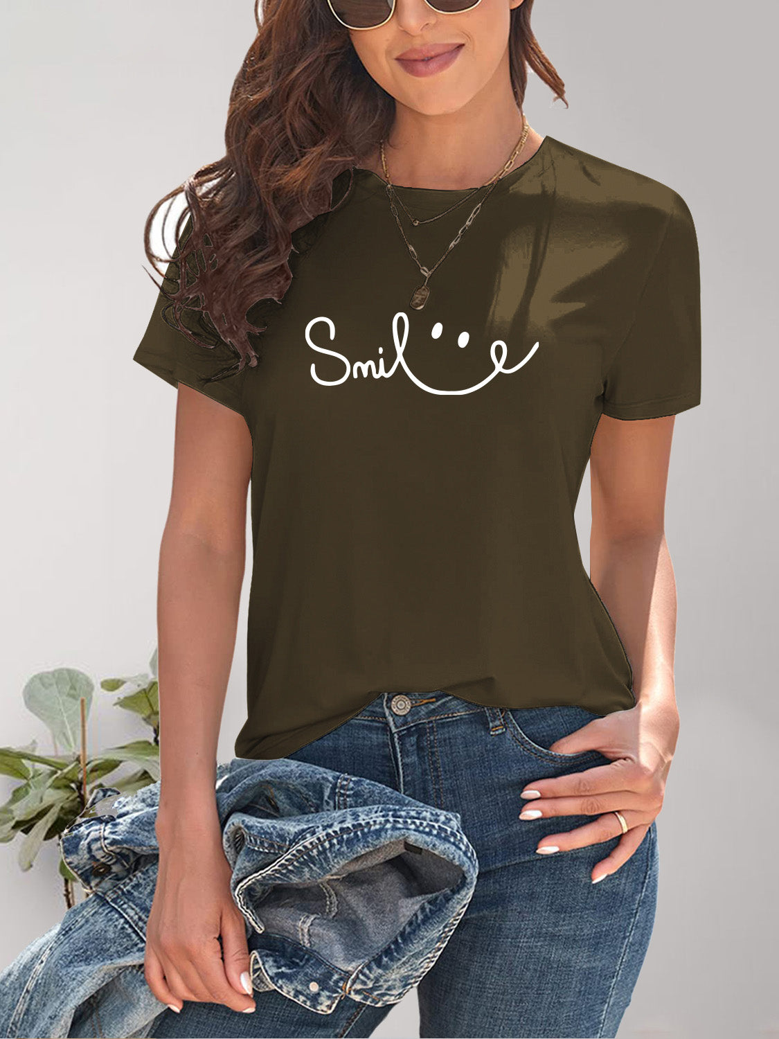 SMILE Round Neck Short Sleeve T-Shirt-Jewearrings