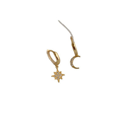 Sterling Silver Earrings Female Star Moon Small-Jewearrings