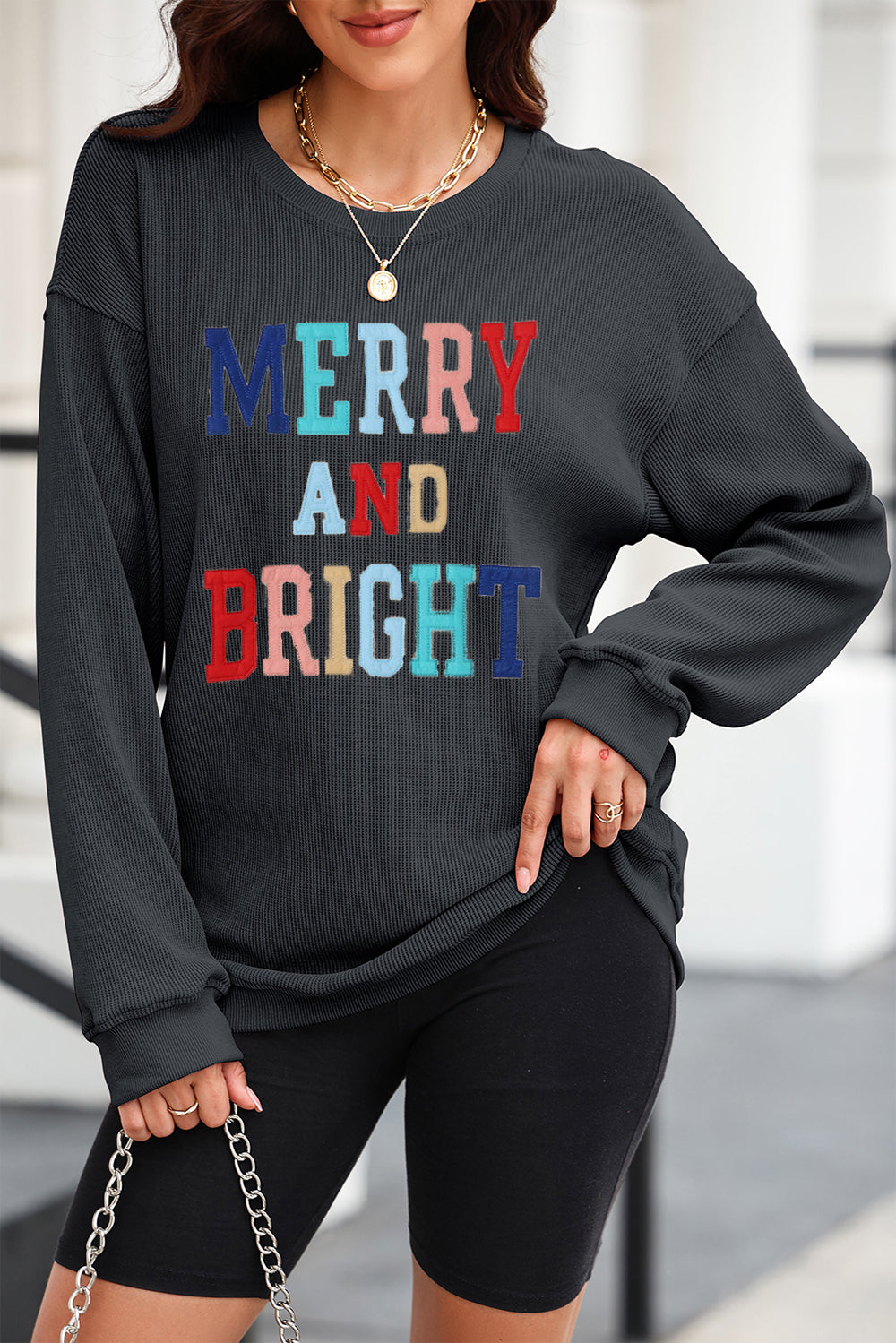 MERRY AND BRIGHT Graphic Sweatshirt-Jewearrings