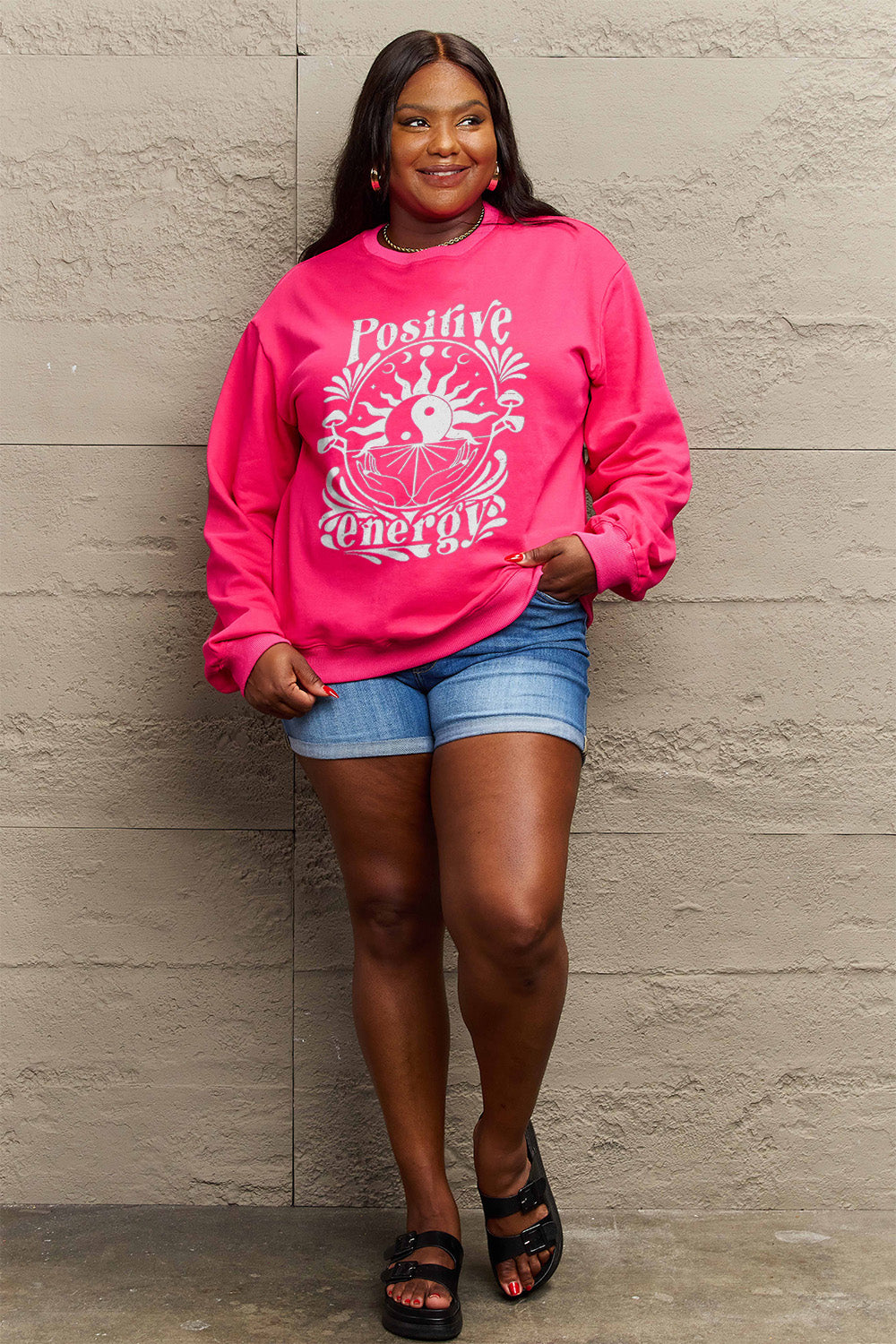 Simply Love Full Size POSITIVE ENERGY Graphic Sweatshirt-Jewearrings