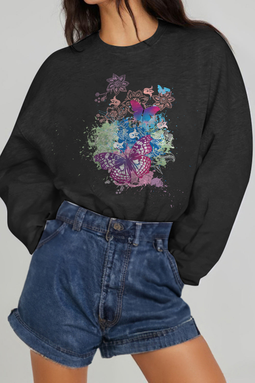 Simply Love Simply Love Full Size Butterfly Graphic Sweatshirt-Jewearrings