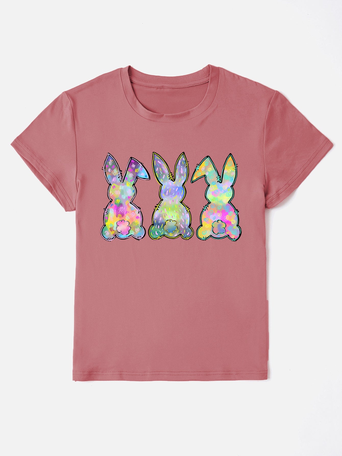 Rabbit Round Neck Short Sleeve T-Shirt-Jewearrings